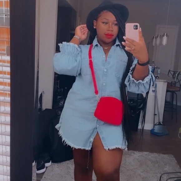 Plus Light Wash Denim Shirt Dress - Picture 2 of 3